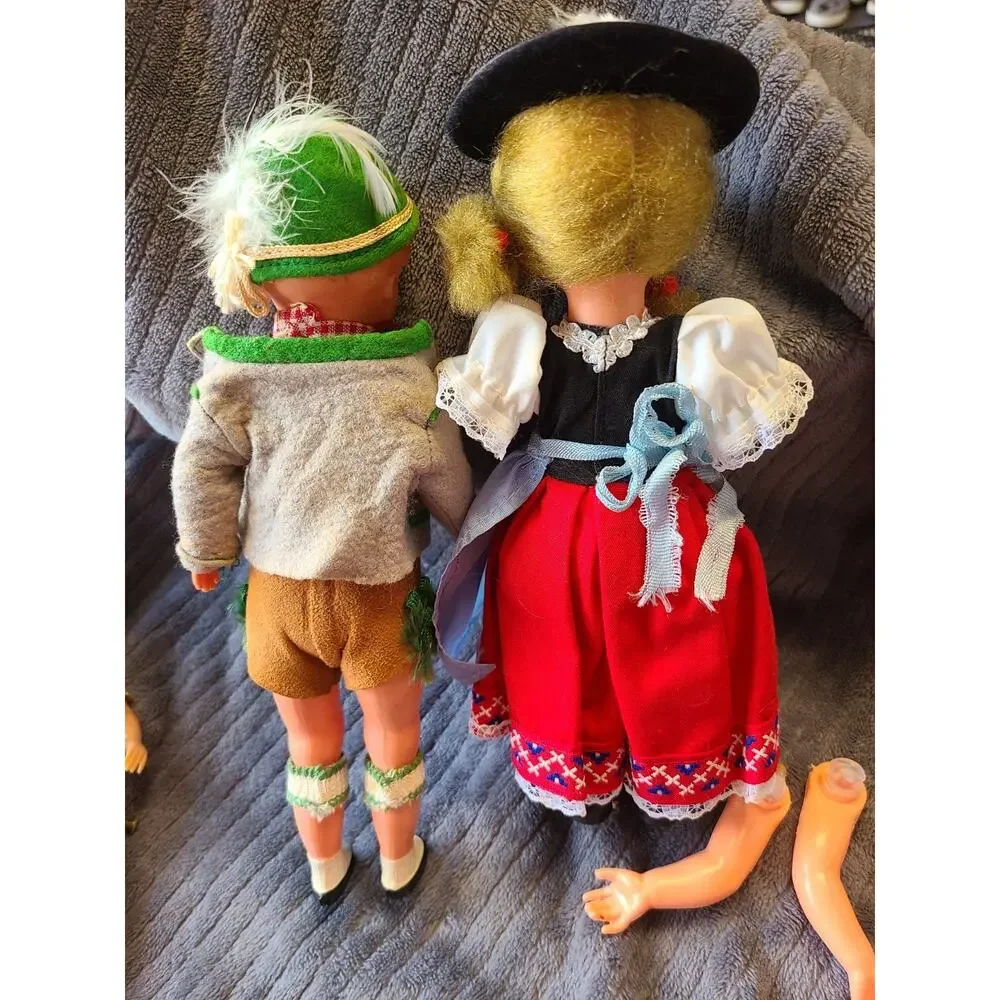 Lot of Vintage MCM 1950s German Bavarian UK Celluloid Folk Dolls w/Sleepy Eyes